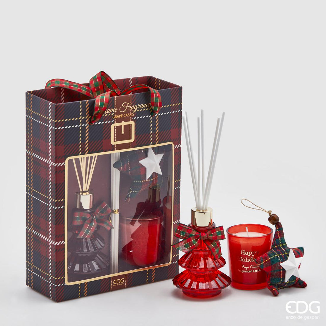 Désodorisant EDG Enzo De Gasperi Flacon 70 ml + Bougie Pin 2 Pièces Raisin Cassis