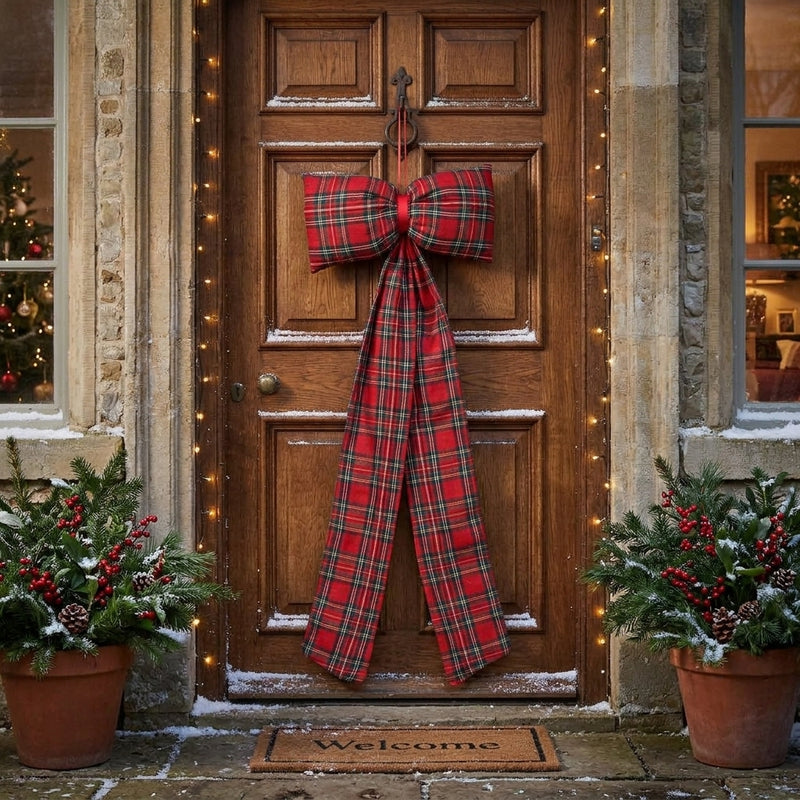 Piovaccari Scottish Bow Nœud de Noël Écossais Rouge 30xH80 cm – Nœud Décoratif pour Sapin de Noël, Portes, Guirlandes et Décorations de Noël