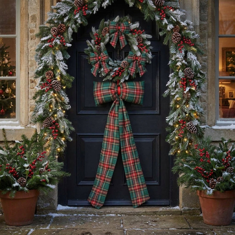 Piovaccari Scottish Bow Nœud de Noël Écossais Vert Foncé 30xH80 cm – Nœud Décoratif pour Sapin de Noël, Portes, Guirlandes et Décorations de Noël
