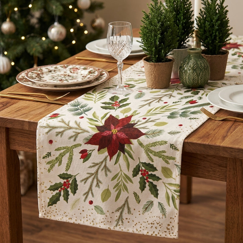 Piovaccari Runner Christmas Star with Gold 28 cm x 2,5 m – Chemin de table de Noël à étoiles dorées pour décoration de table, centre de table et décorations de Noël