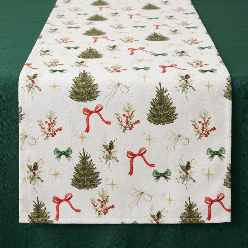 Piovaccari Runner Christmas Tree 28 cm x 2,5 m – Chemin de table de Noël motif sapins de Noël pour décorations de table, centres de table et ornements de Noël