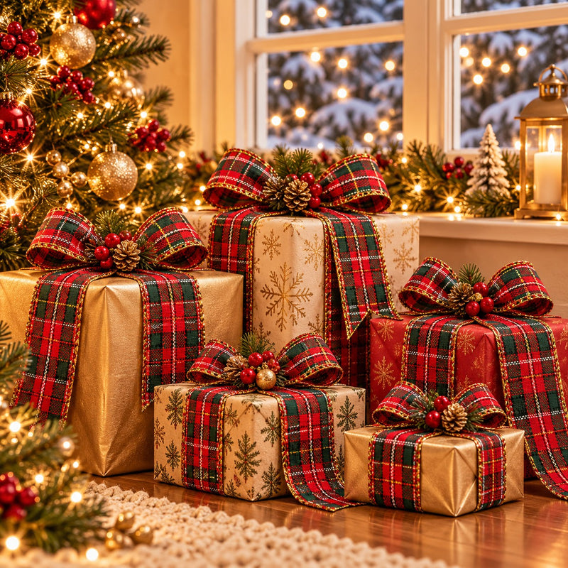 Piovaccari Ruban Aberdeen Rouge 40 mm x 10 m – Ruban Décoratif de Noël pour Sapin de Noël, Nœuds, Paquets Cadeaux et Décorations de Noël