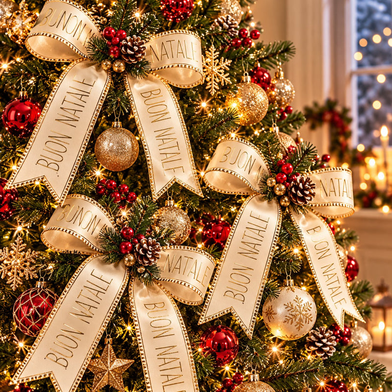 Piovaccari RUBAN BUON NATALE MM25X15MT CREAM Piovaccari Ruban Buon Natale Cream 25 mm x 15 m – Ruban décoratif de Noël couleur crème avec inscription « Buon Natale » pour sapin, nœuds, paquets cadeaux et décorations de Noël