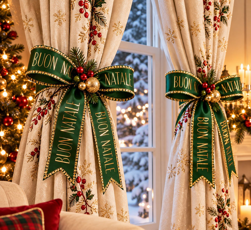 Piovaccari Ruban Buon Natale Courtyard 25 mm x 15 m – Ruban décoratif de Noël avec inscription Buon Natale pour sapin, nœuds, paquets cadeaux et décorations de Noël