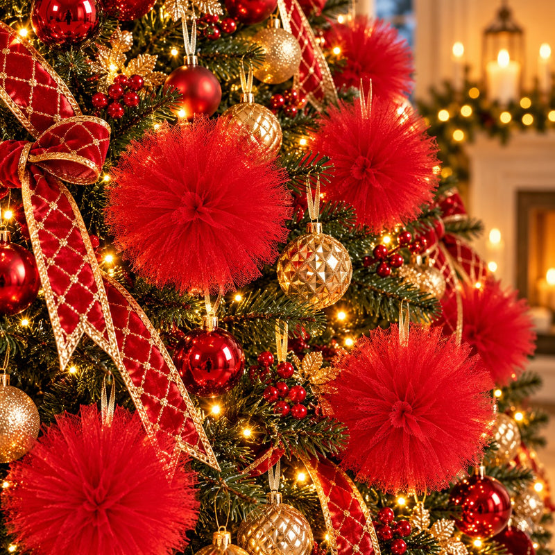Piovaccari Pompon Rouge Ø25 cm – Décoration de Noël pour Sapin de Noël, Ornements, Fêtes et Décorations d'Ambiance