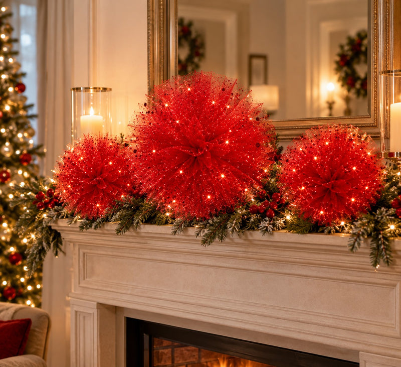 Piovaccari Pon Pon Rosso Ø25 cm – Décoration de Noël pour Sapin de Noël, Ornements, Fêtes et Aménagements Décoratifs
