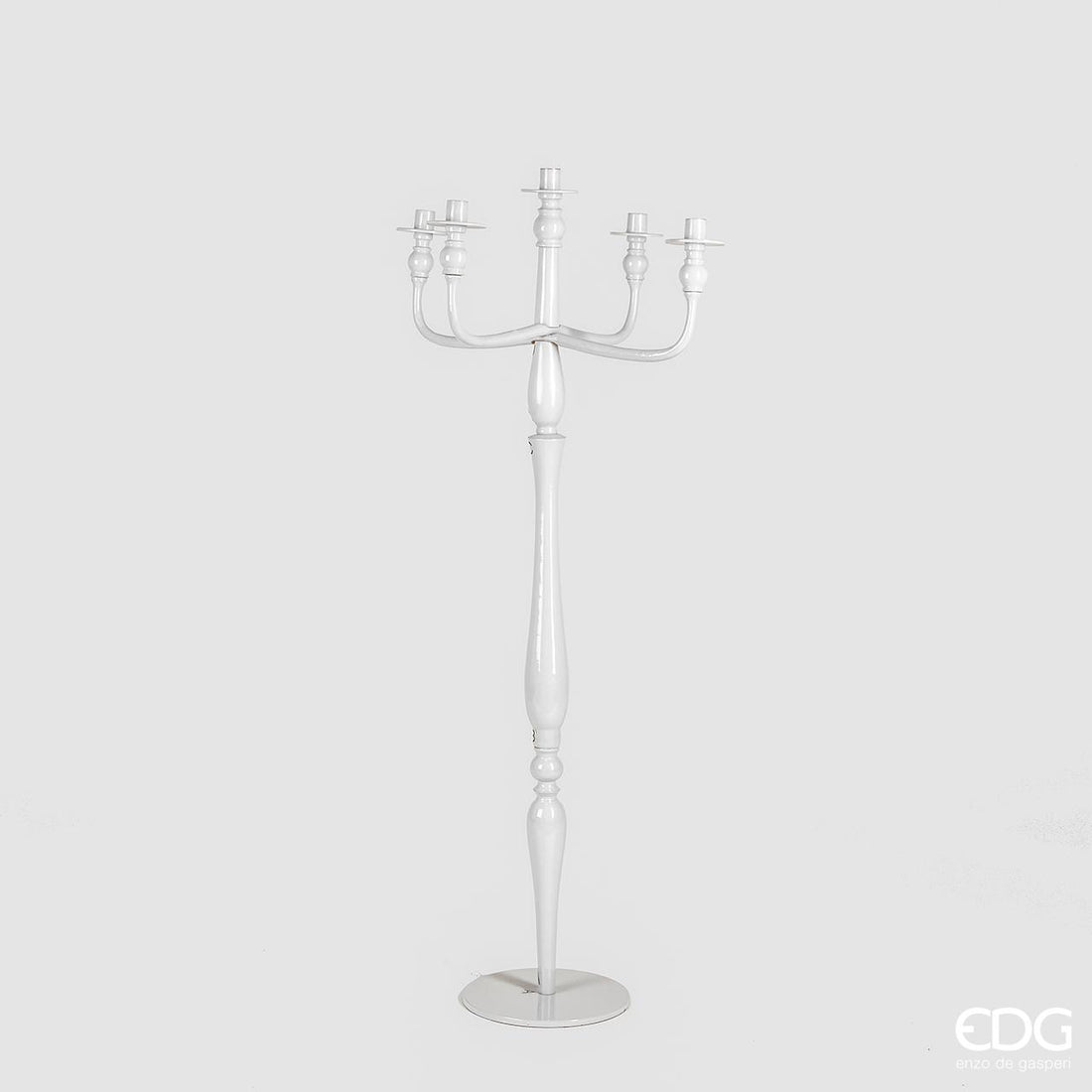 Bougeoir brillant 5 flammes EDG Enzo De Gasperi, H 126 cm, P 57 cm, blanc