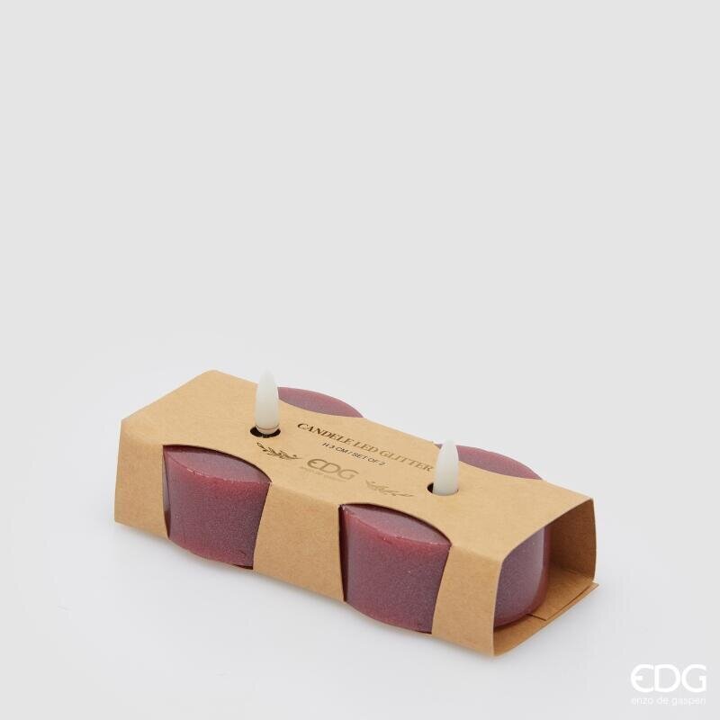 EDG Enzo De Gasperi Set 2 Bougies LED Paillettes H3 Ø7 cm Bordeaux IP20 – Bougies Décoratives de Noël