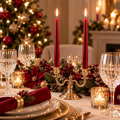 EDG Enzo De Gasperi Lot 2 Bougies à Tige Rouge Métallisé H30 Ø2,2 cm – Bougies Décoratives de Noël