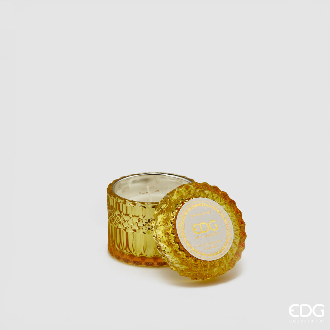 Bougie en cristal EDG Enzo De Gasperi avec vase + coffret cadeau H 8,5 cm P 9 cm 160 g Jaune