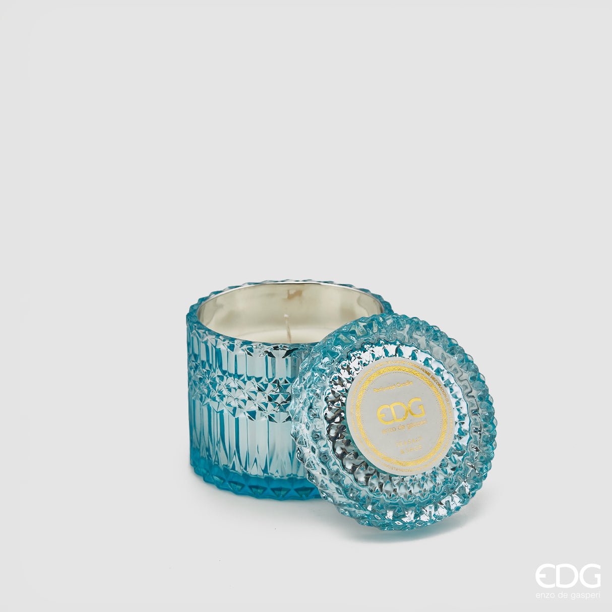 Candela Crystal con Vaso + Scatola Regalo H 10,5 cm D 10,5 cm Azzurro