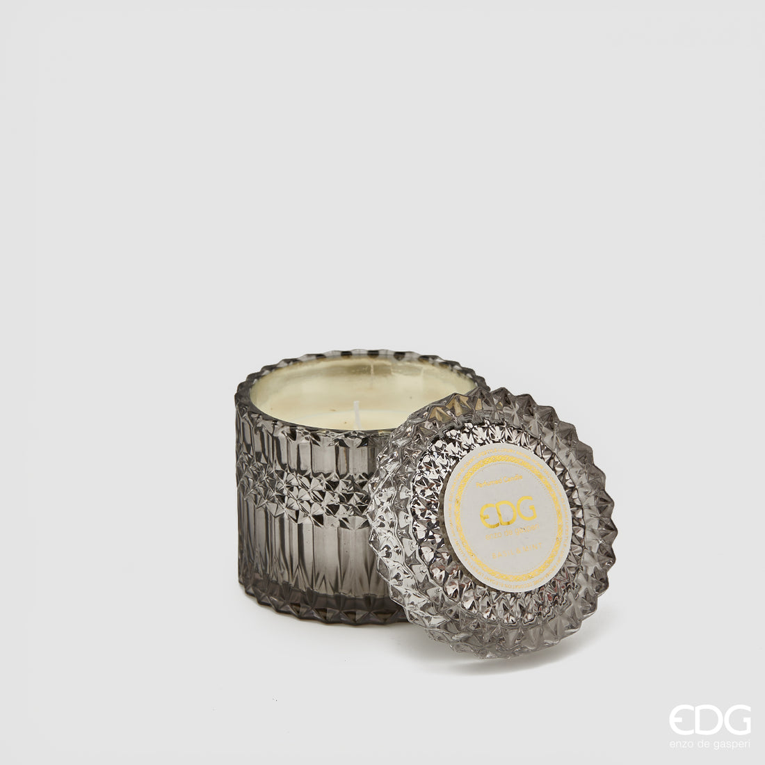 Bougie en cristal EDG Enzo De Gasperi avec vase + coffret cadeau H 10,5 cm P 10,5 cm Gris
