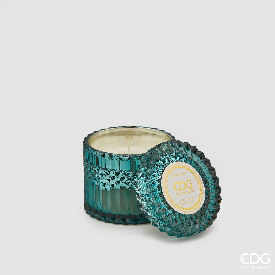 Bougie en cristal EDG Enzo De Gasperi avec vase + coffret cadeau H 10,5 cm P 10,5 cm Bleu sarcelle