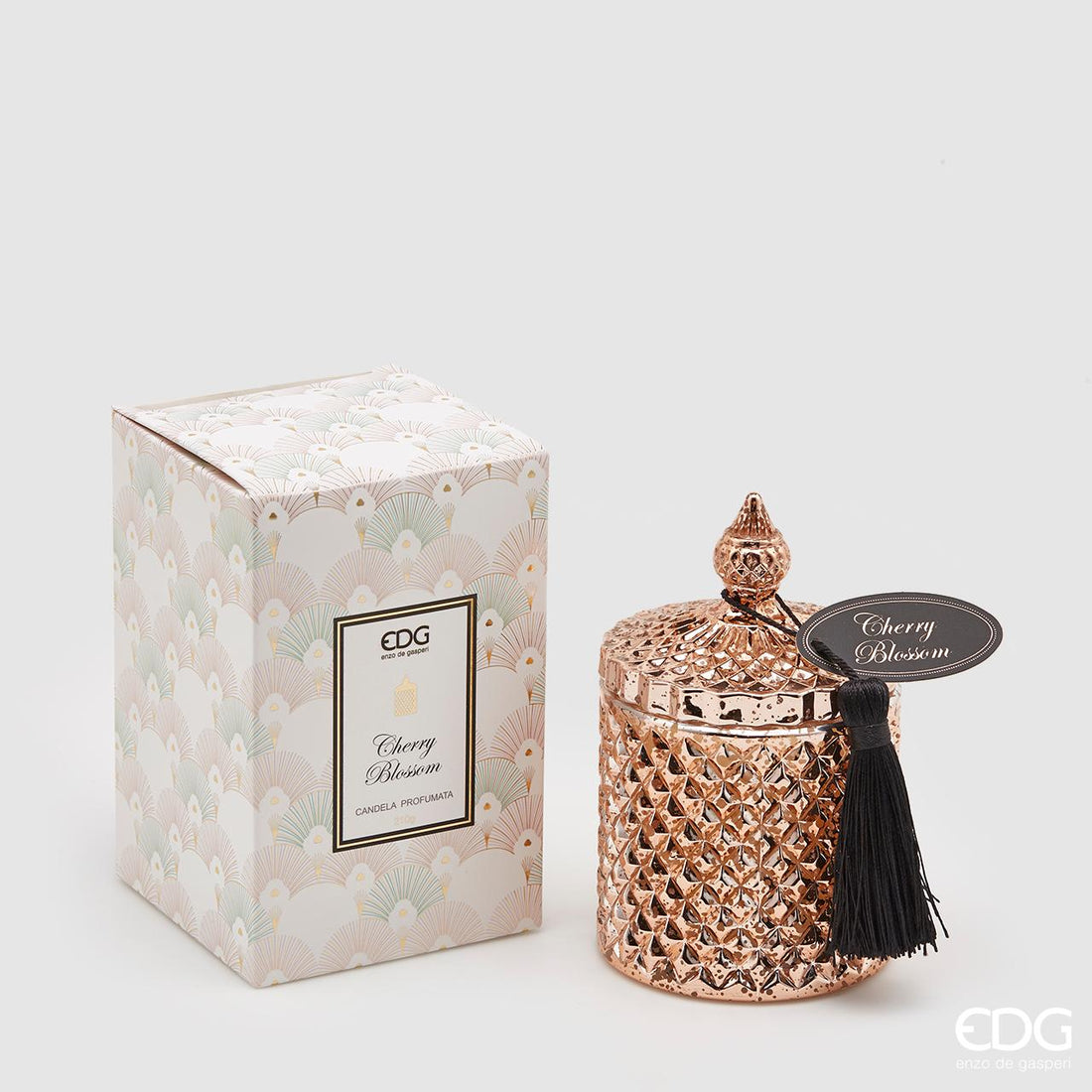 Bougie EDG Enzo De Gasperi avec verre et pompon H 14 cm P 8 cm Fleur de cerisier