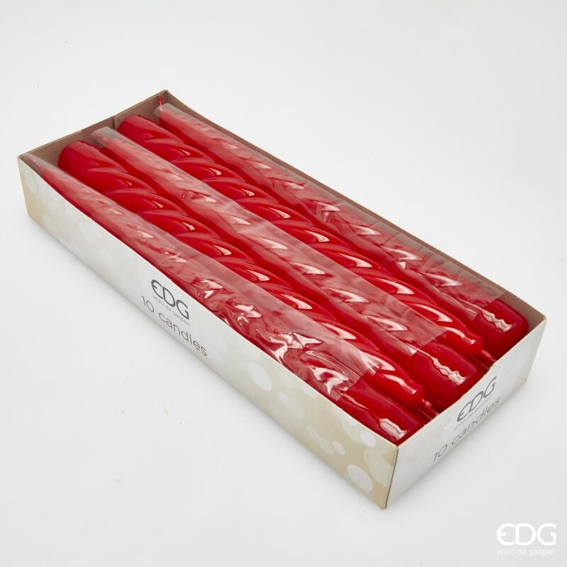 Bougie à tige torsadée EDG Enzo De Gasperi, H 23 cm, Ø 22 mm, lot de 10, rouge