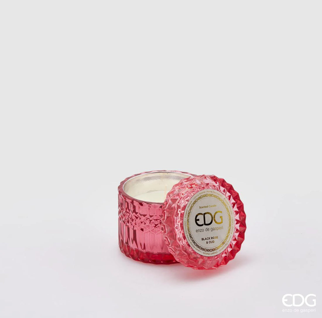 Bougie en cristal EDG Enzo De Gasperi Neuve + Coffret Cadeau H8,5 D9 Rose Noire et Oud