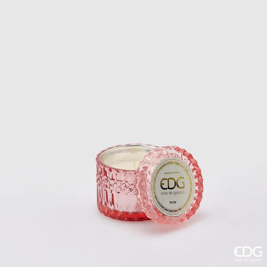 Bougie en cristal EDG Enzo De Gasperi, neuve + coffret cadeau, H8,5 D9 roses