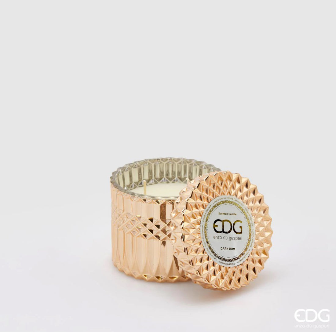 Bougie en cristal EDG Enzo De Gasperi neuve + coffret cadeau H10,5 D11 Rhum brun
