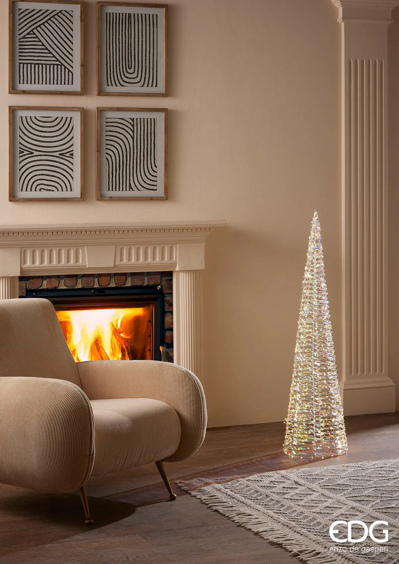 Sapin de Noël EDG Enzo De Gasperi, cône à bandes LED 720 MicroLed, hauteur 120 cm, profondeur 30 cm, doré