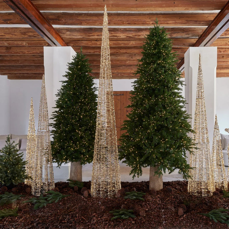 Sapin de Noël EDG Enzo De Gasperi, cône à bandes LED 1440 MicroLed, H 150 cm, P 28 cm, doré