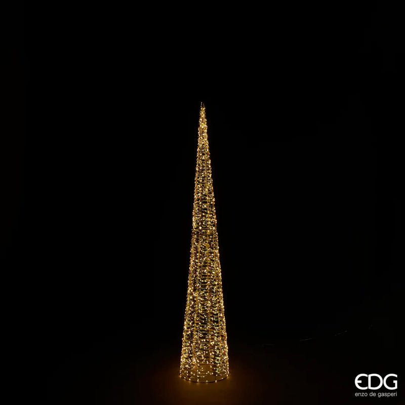 Sapin de Noël EDG Enzo De Gasperi, cône à bandes LED, 1800 microleds, hauteur 180 cm, profondeur 34 cm, doré
