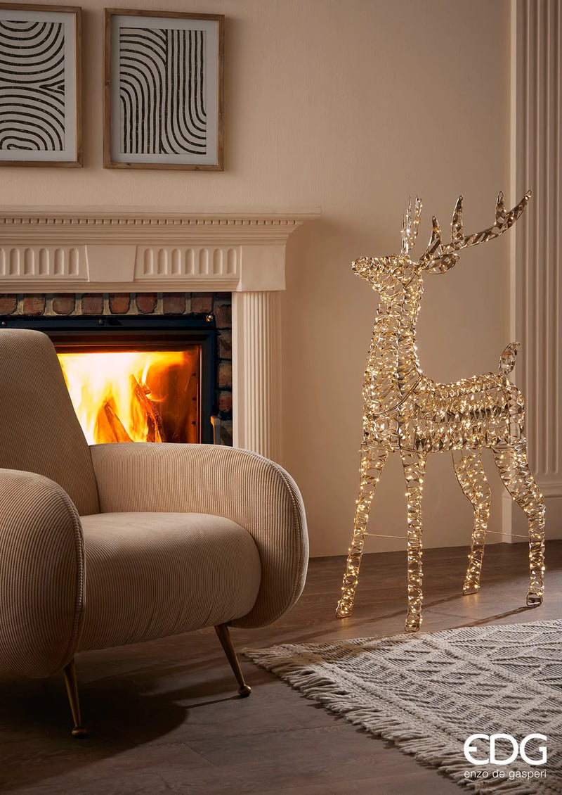 Décoration de Noël EDG Enzo De Gasperi Motif Renne Rayé 600 MicroLed H 90 cm L 50 cm L 19 cm Doré