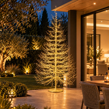 EDG Enzo De Gasperi Sapin de Noël Hêtre Rich Or 2690 MicroLED H210 Ø130 cm IP44 – Sapin Lumineux Extérieur