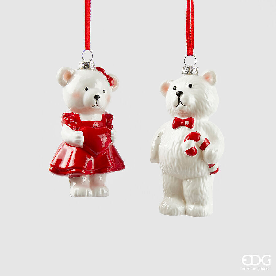 Décoration de Noël EDG Enzo De Gasperi Ours H 11,5 cm L 5 cm L 6,5 cm Blanc Rouge 1 pièce
