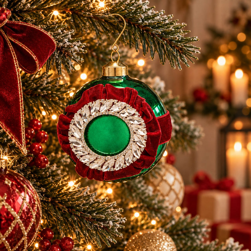 EDG Enzo De Gasperi Boule de Noël avec Strass Ø10 cm Vert – Décoration pour Sapin de Noël