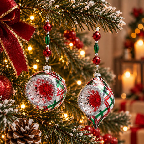 EDG Enzo De Gasperi Décoration de Noël Lanterne Fuseau Tartan Assortie H8 cm 1 pcs – Décoration pour Sapin de Noël
