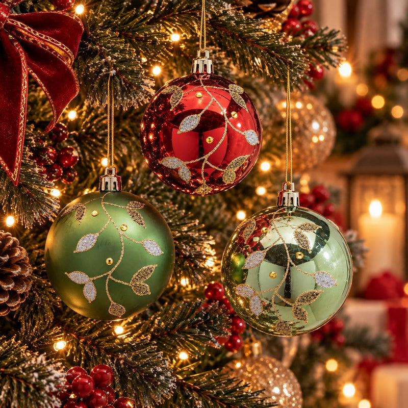 EDG Enzo De Gasperi Lot de 3 Boules de Noël Gui Ø8 cm Vert Rouge Assortis – Décoration Sapin de Noël 1 Pcs