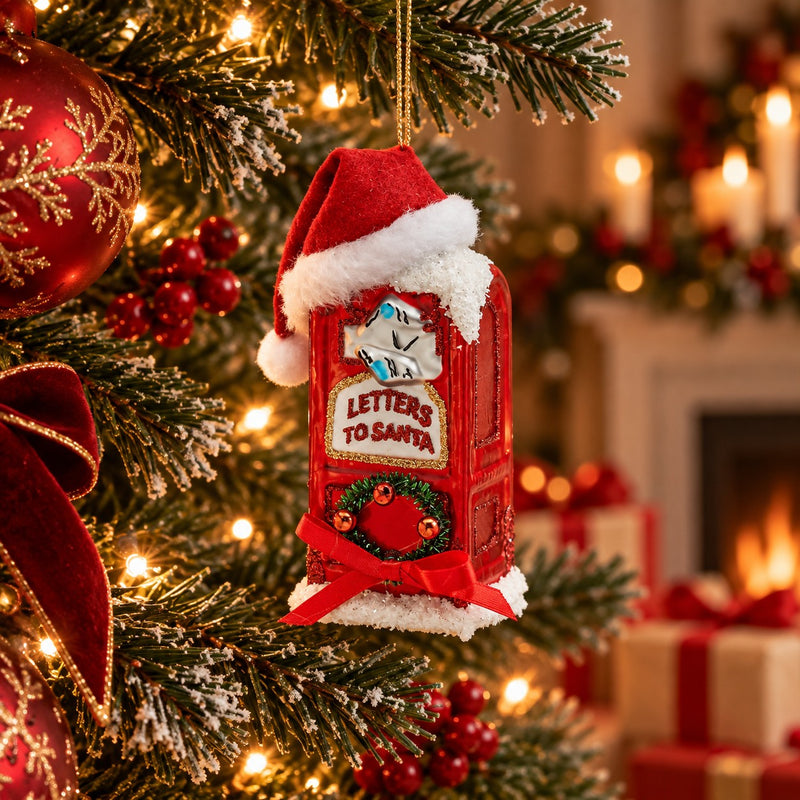 Décoration Boîte aux Lettres de Noël EDG Enzo De Gasperi H12 cm Blanc Rouge – Ornement pour Sapin de Noël