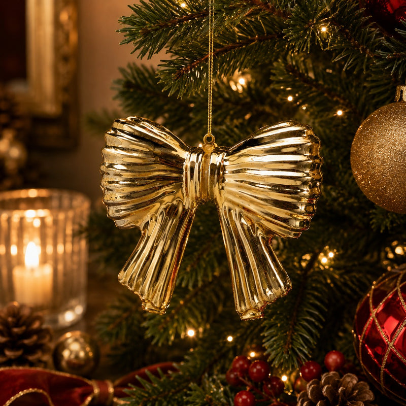 EDG Enzo De Gasperi Nœud de Noël à Suspendre H11x13 cm Or – Décoration pour Sapin de Noël