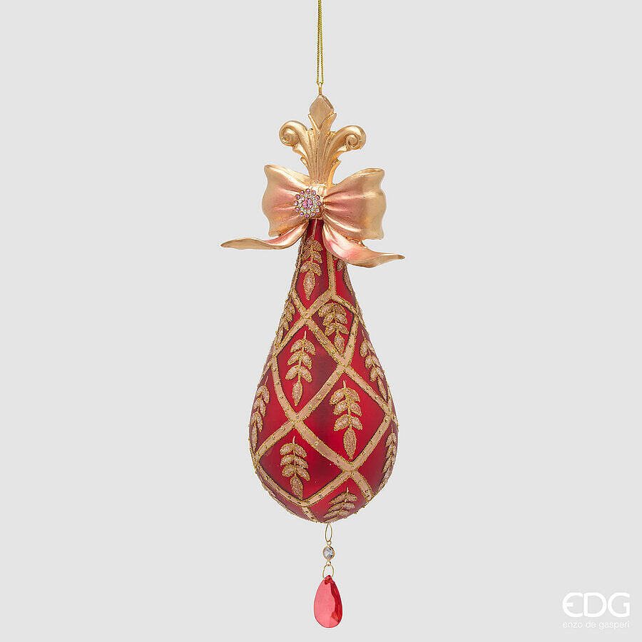EDG Enzo De Gasperi Addobbo Goccia con Fiocco Red Gold H25 Ø6 cm – Decorazione di Natale