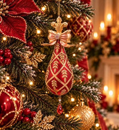 EDG Enzo De Gasperi Addobbo Goccia con Fiocco Red Gold H25 Ø6 cm – Decorazione di Natale