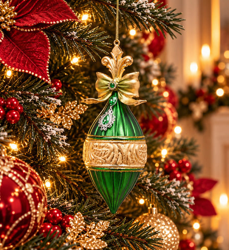 EDG Enzo De Gasperi Addobbo Fuso a Righe Green Gold H21 Ø8 cm – Decorazione di Natale