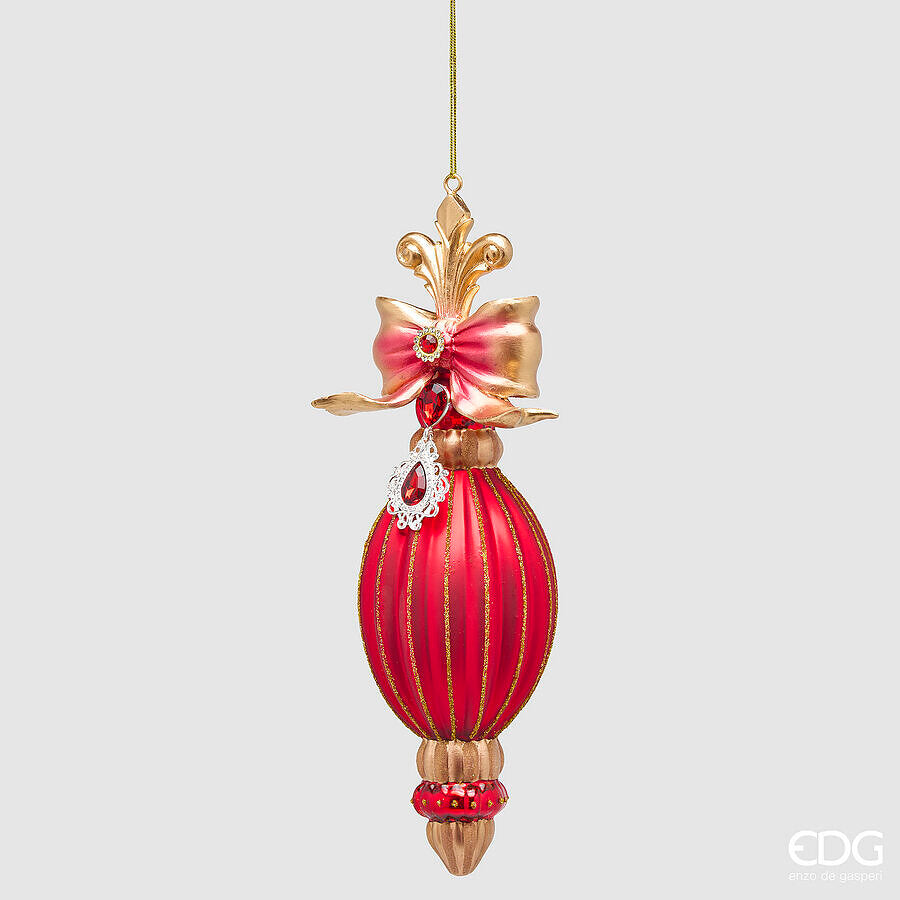 EDG Enzo De Gasperi Addobbo Fuso a Righe Red Gold H22 Ø7 cm – Decorazione di Natale