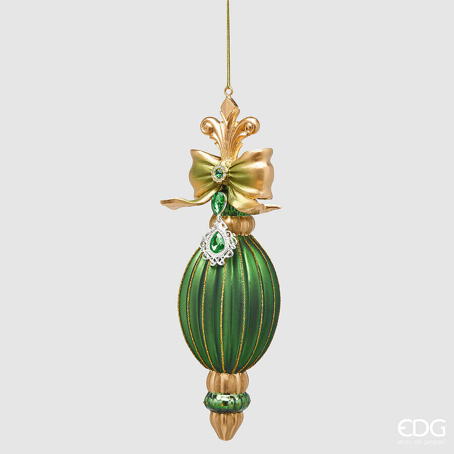 EDG Enzo De Gasperi Addobbo Fuso di Natale a Righe Mix H22 Ø7 cm Verde Oro – Decorazione per Albero di Natale