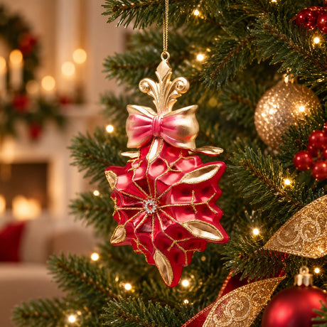 EDG Enzo De Gasperi Décoration Étoile de Noël H17,5 Ø12 cm Rouge Or – Décoration pour Sapin de Noël