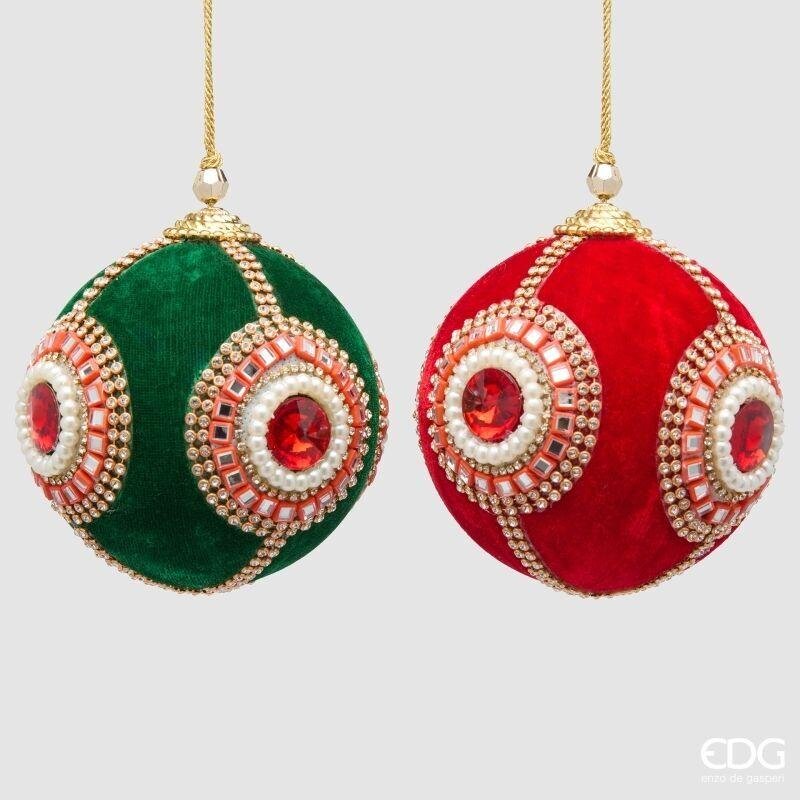 EDG Enzo De Gasperi Boule Précieuse Noël Green Red Ø10 cm – 1 Pièce Assorties