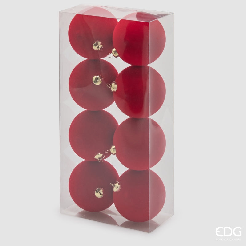 Boules de Noël EDG Enzo De Gasperi en Velours Rouges Ø8 cm – Ensemble 8 Pièces