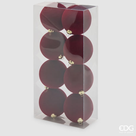 EDG Enzo De Gasperi Boules de Noël en Velours Burgundy Ø8 cm – Set 8 Pcs