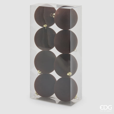 EDG Enzo De Gasperi Boules de Noël en Velours Dark Brown Ø8 cm – Lot 8 Pièces