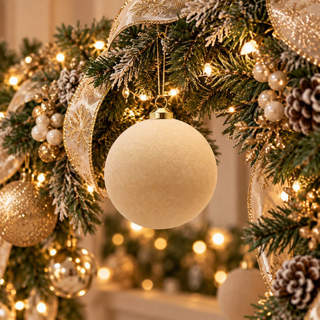 EDG Enzo De Gasperi Boules de Noël Velours Cream Ø8 cm – Lot 8 Pièces