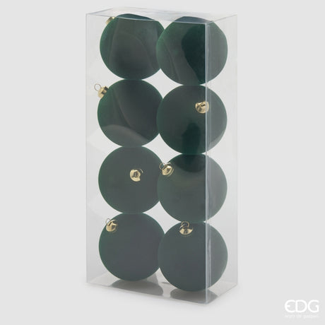 EDG Enzo De Gasperi Boules de Noël en Velours Dark Green Ø8 cm – Lot de 8 Pièces