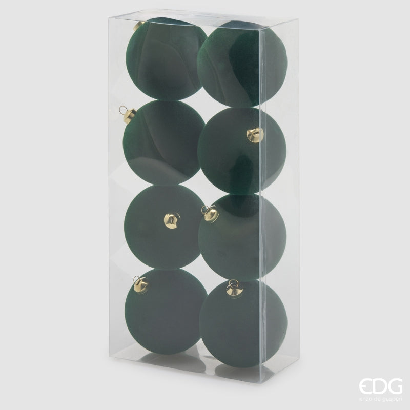 EDG Enzo De Gasperi Boules de Noël en Velours Dark Green Ø8 cm – Lot de 8 Pièces