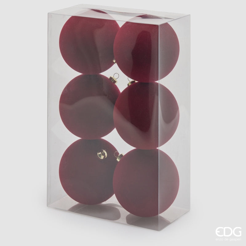 EDG Enzo De Gasperi Boules de Noël en Velours Bordeaux Ø10 cm – Set 6 Pièces