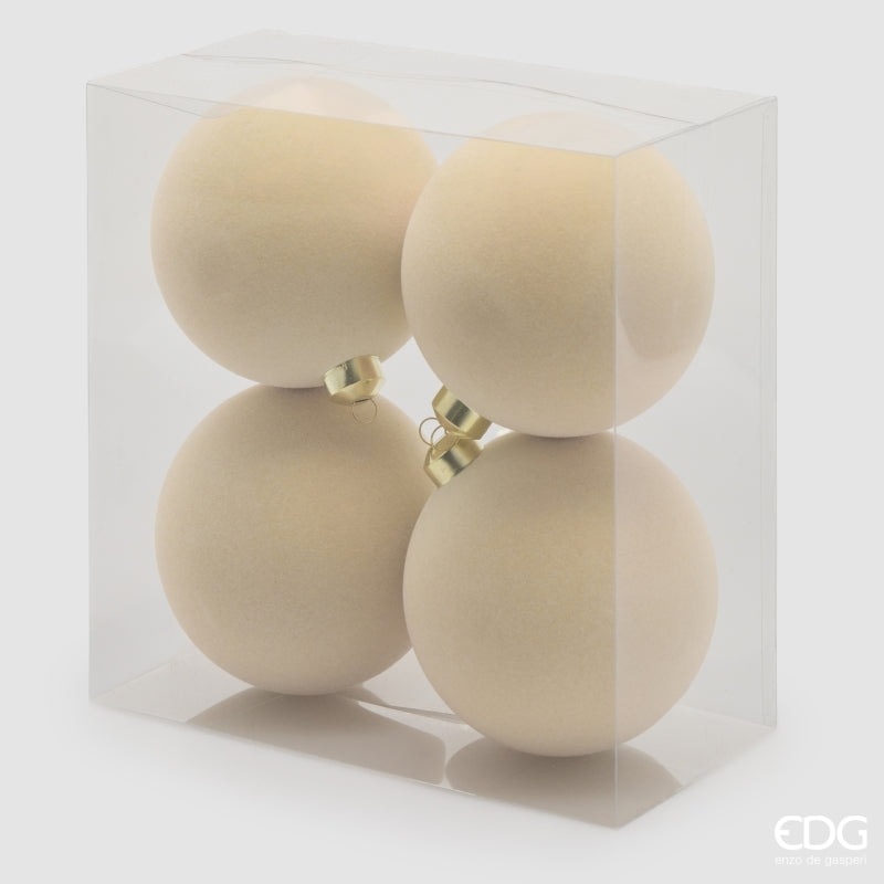 Boules de Noël EDG Enzo De Gasperi en Velours Cream Ø12 cm – Set 4 pcs