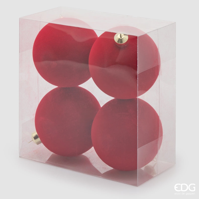 EDG Enzo De Gasperi Boules de Noël en Velours Rouge Ø12 cm – Lot de 4 Pièces