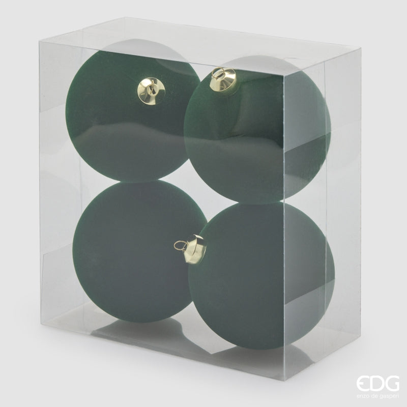 EDG Enzo De Gasperi Boules de Noël en Velours Dark Green Ø12 cm – Lot de 4 Pièces